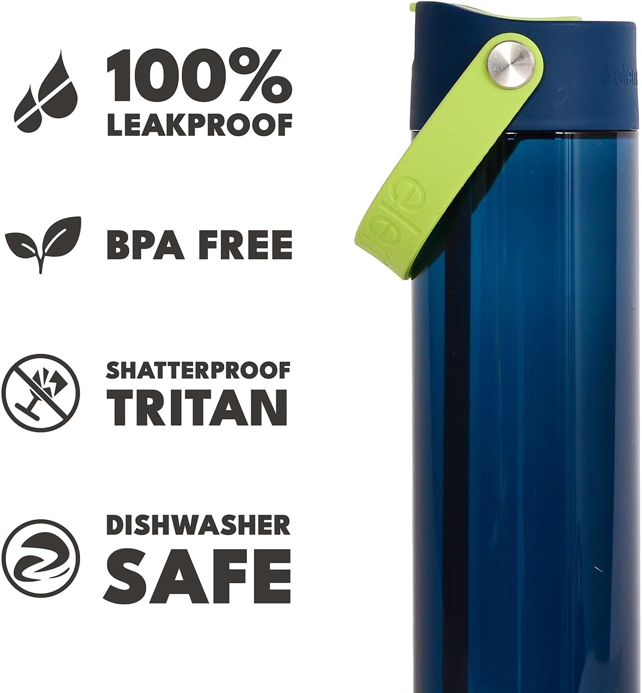 Elemental Splash Water Bottle with Straw - BPA-Free Tritan Plastic Reusable Water Bottle with Strap - Ideal for Travel, Gym and Sports - Leak Proof when Spout is Closed - 26oz - Deep Sea