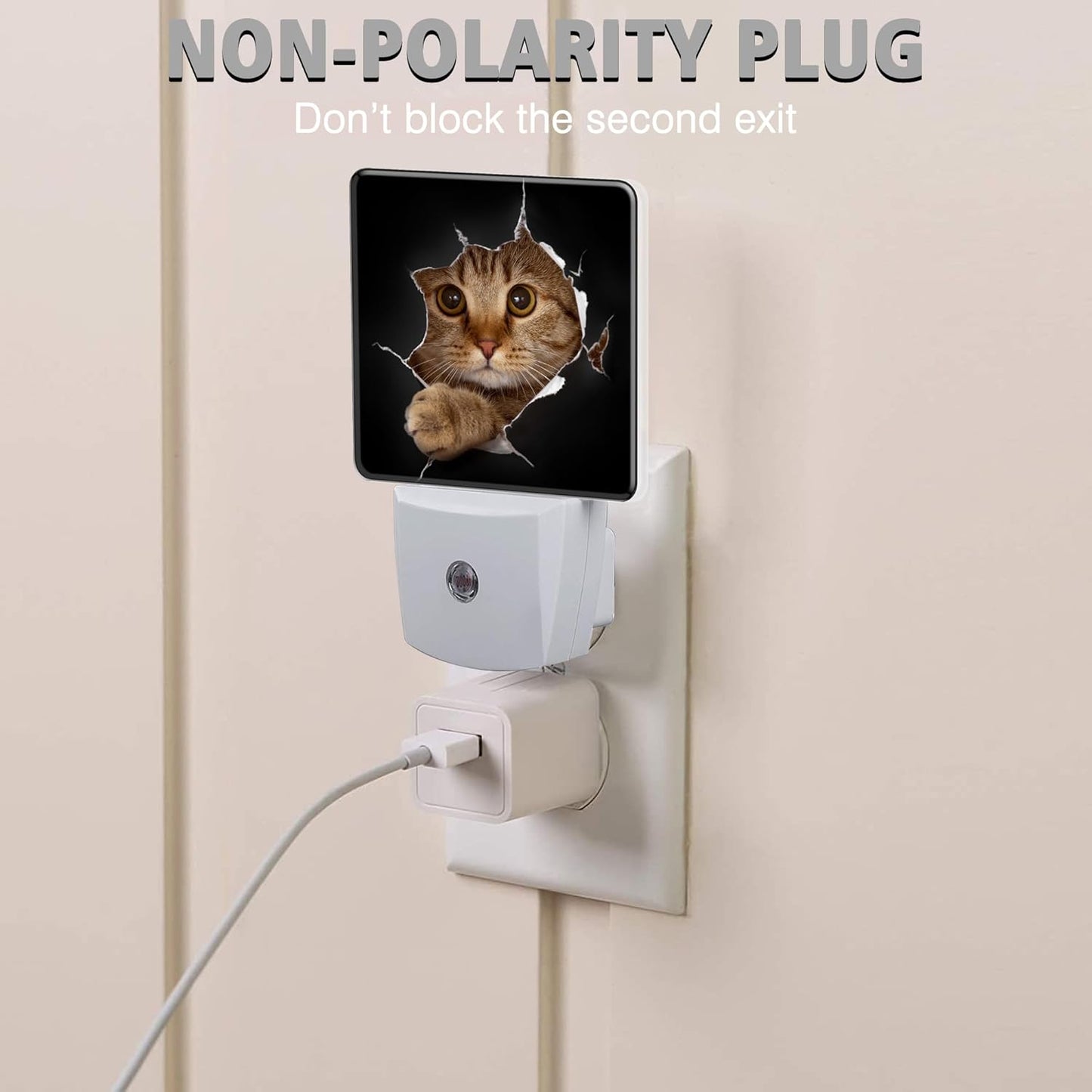 Cat Night Light Cat in Black Hole Plug in Night Lights LED Lamp with Dusk to Dawn Sensor Auto Energy Saving Square Lights for Bedroom Bathroom Hallway Home Wall Decor Nightlight