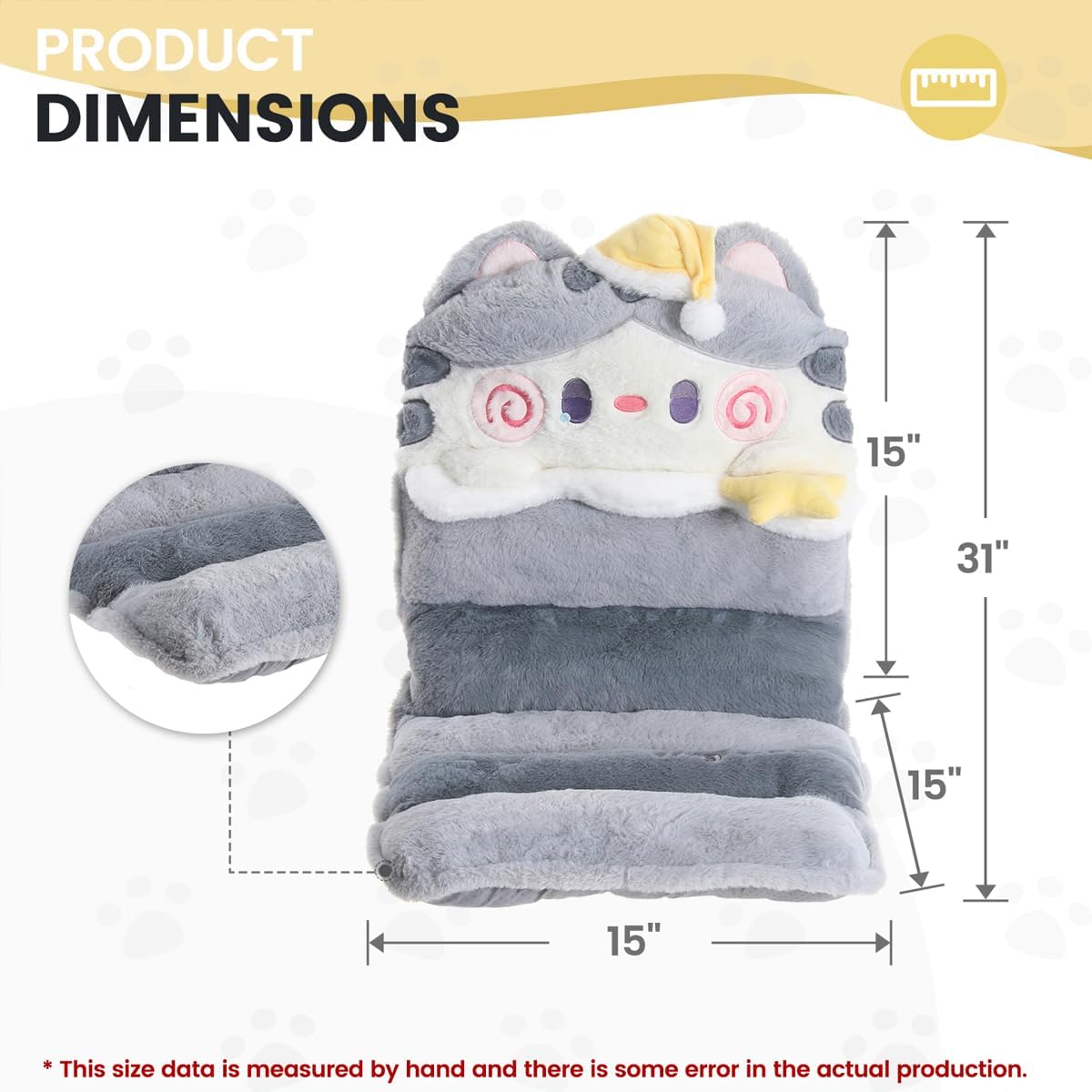Cartoon Cat Seat Pads Non Slip Machine Wash Soft Cushion for Bedroom Décor, Gamer and Dining Chairs (31"x15", Grey)