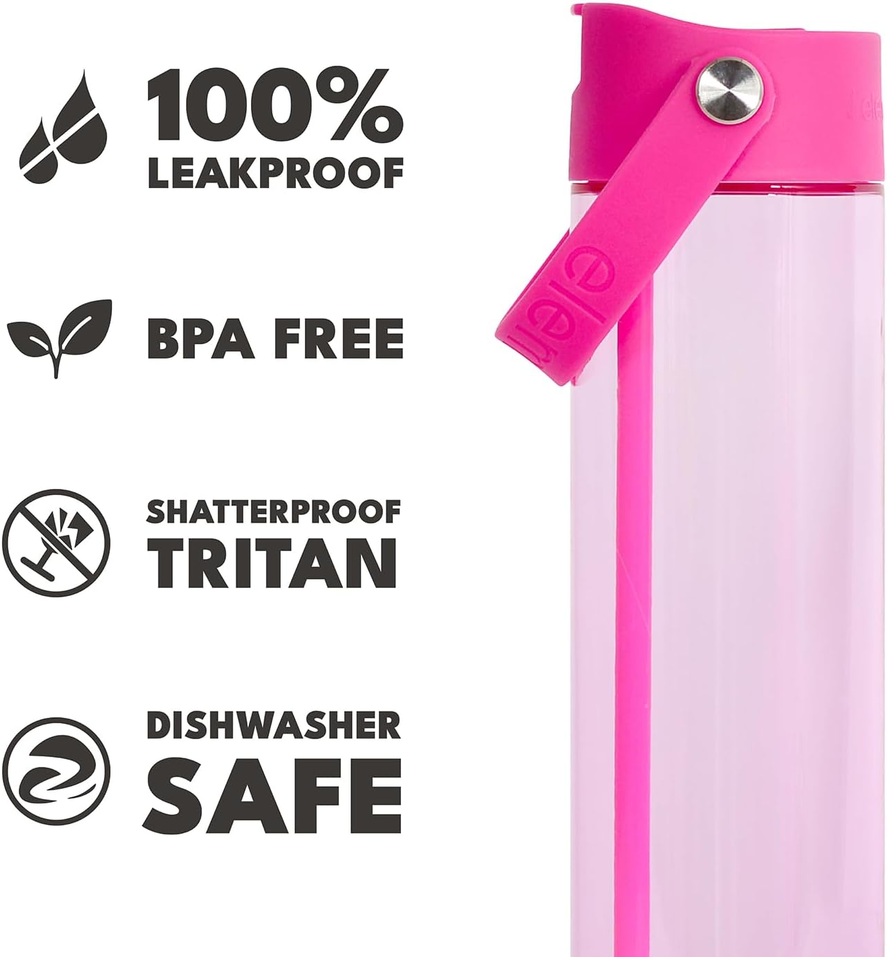 Elemental Splash Water Bottle with Straw - BPA-Free Tritan Plastic Reusable Water Bottle with Strap - Ideal for Travel, Gym and Sports - Leak Proof when Spout is Closed - 26oz - Hot Pink