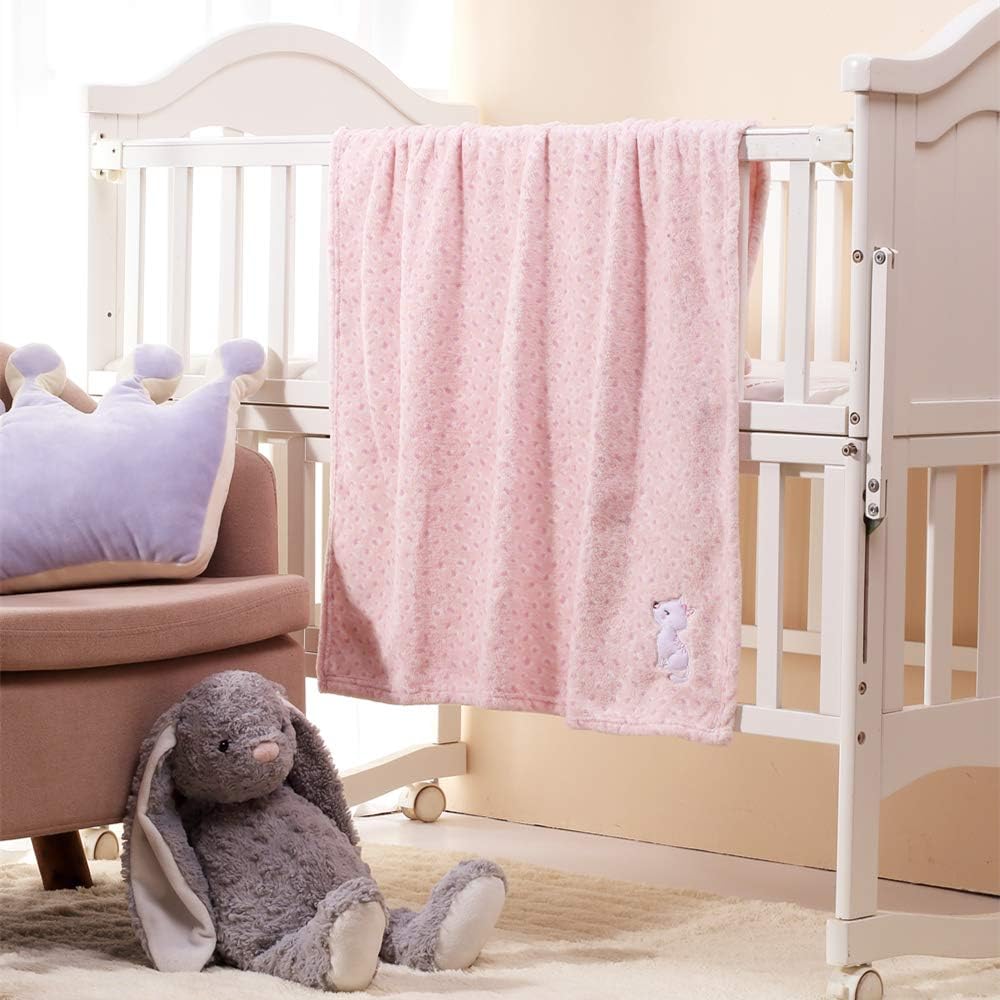CREVENT 30''X40'' Cute Plush Cozy and Warm Fleece Baby Blanket for Girls Infant Toddler Crib Cot Stroller - Pink Cat