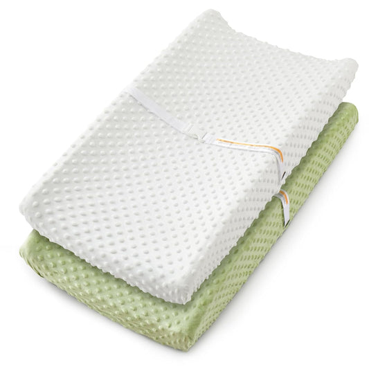 Homiest 2 Pack Changing Pad Cover, White + Sage Green Changing Table Sheets, Ultra Soft Fleece Minky Dot Fabric, Breathable Comfortable Diaper Pad Cover for Girls and Boys, Machine Washable