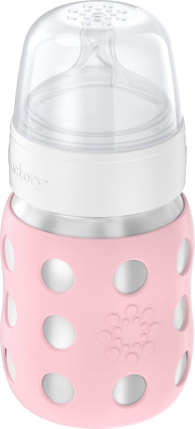 Lifefactory 8-Ounce Stainless-Steel Vacuum-Insulated Wide-Neck Baby Bottle with Stage 2 Nipple (3-6 Months) Desert Rose (LS2211WDR4)