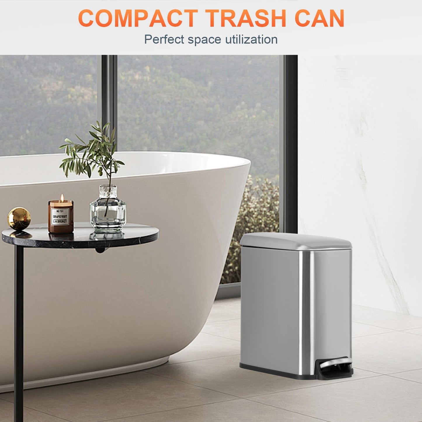 PayLessHere 1.3 Gallon Trash Can Kitchen Trash Can Stainless Steel Garbage Can with Removable Plastic Inner Bucket Lid Foot Pedal for Home Kitchen Bedroom Bathroom (1, Stainless Steel)