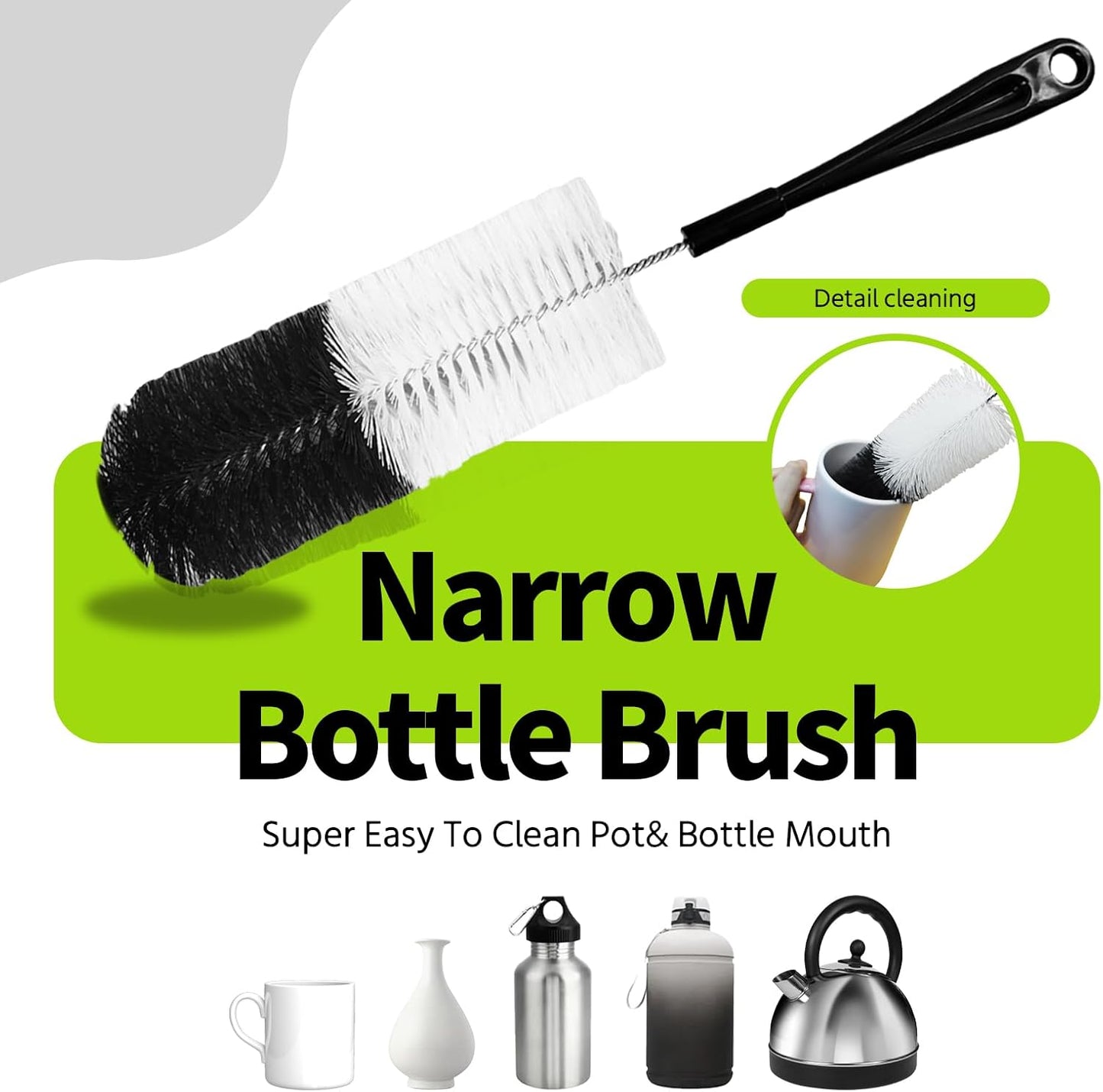5 Pack Bottle Brush Set, Long Handle Water Bottle Brush, 15in Narrow Bottle Brush, 3 Straw Brushes, Multi-Function Cleaning Brush Suitable for Cleaning Glass, Sports Bottle, Coffee Mug,Black