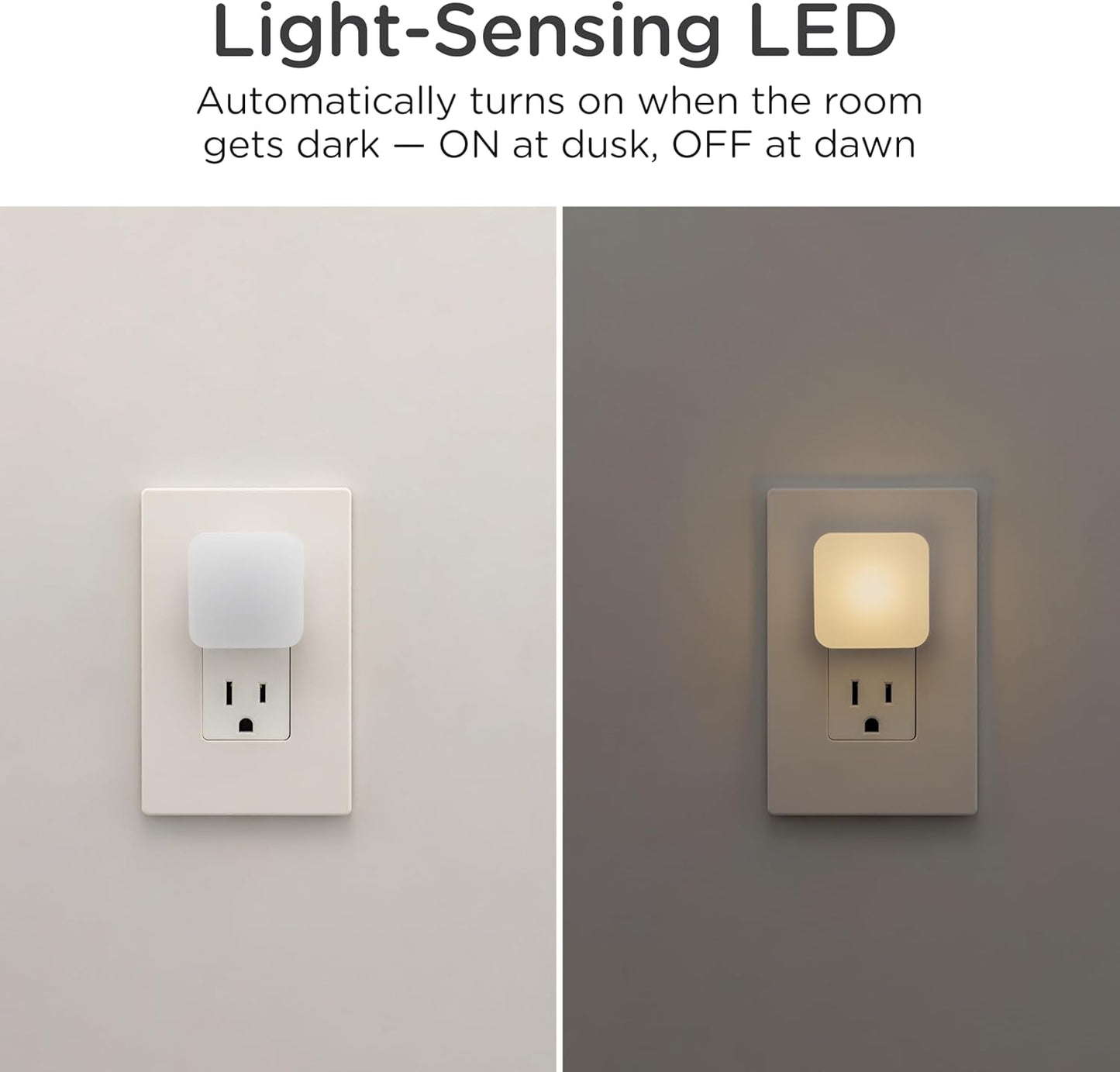 Lights By Night Mini Square LED Night Lights Plug Into Wall, Dusk to Dawn Sensor, Compact, Ambient Lighting, for Kids or Adults, Bedroom, Bathroom, Nursery, Hallway, 4 Pack, 82488