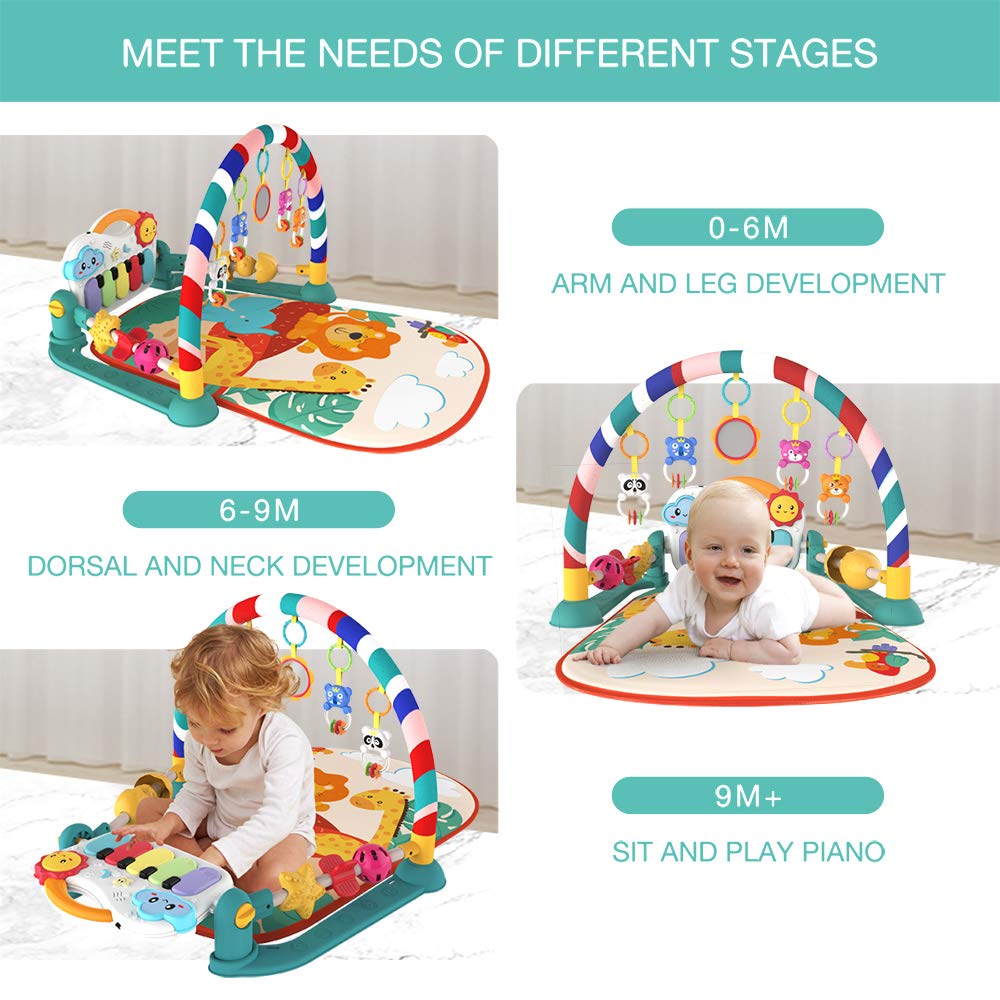 Eners Baby Gyms Play Mats Musical Activity Center Baby Piano Gym Mat Tummy Time Padded Mat for Newborn Toddler Infants(Red)