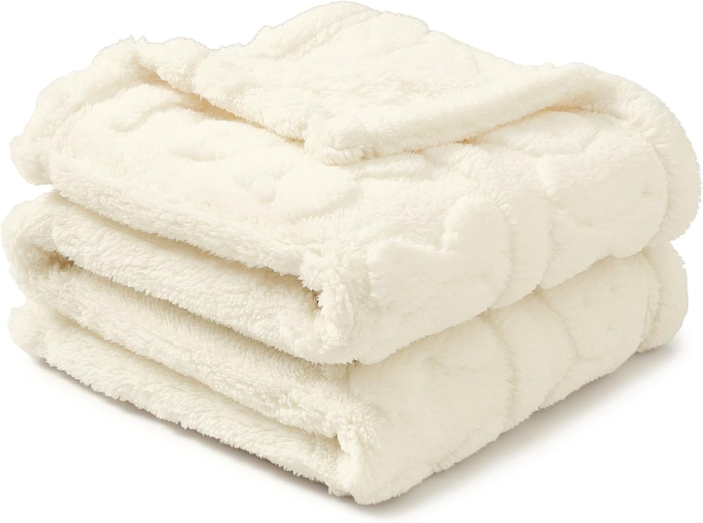 CREVENT 30"X40" Cozy Soft Warm Sherpa Baby Blanket for Girls Boys, Newborn Essentials for Infant, Baby Shower Receiving Gift - Ivory Bear 75X100cm + Gift Bag with Ribbon