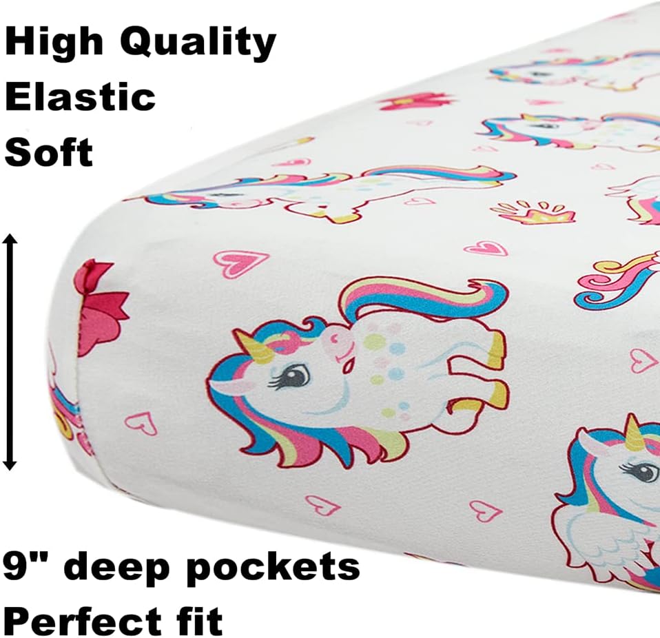 4 Pack Soft Baby Girl Crib Sheets for Standard Crib Mattress Unicron Rainbow Heart Cute Neutral Polyester Unisex Fitted Crib Sheets Set for Baby Girls