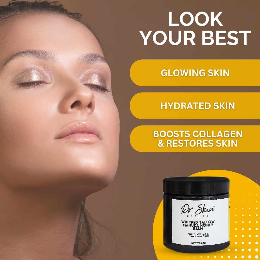 Whipped Beef Tallow and Manuka Honey Balm, 4oz, Orange scent, Grass Fed Grass Finished Organic Face Cream, Body Lotion, and Lip Balm for psoriasis, eczema and babies