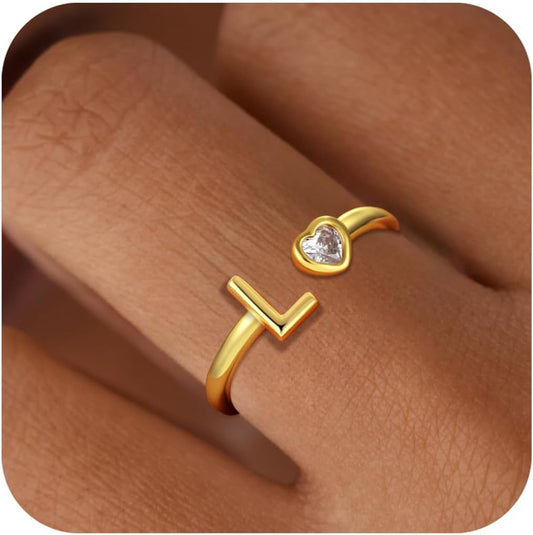 C-leen Christmas Gifts for Grandkids Teens Girls - 18K Gold Plated Adjustable Initial Rings for Women Girls Dainty Gold Rings Christmas Gifts for Women Teen Girl Trendy Stuff