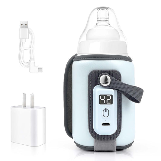 Portable Bottle Warmer, Baby Milk Warmer for All Bottles, Rapid Heating Accurate Temperature Control with LED Display, USB Warmer Bottle Suitable for Home and Outing (Blue)