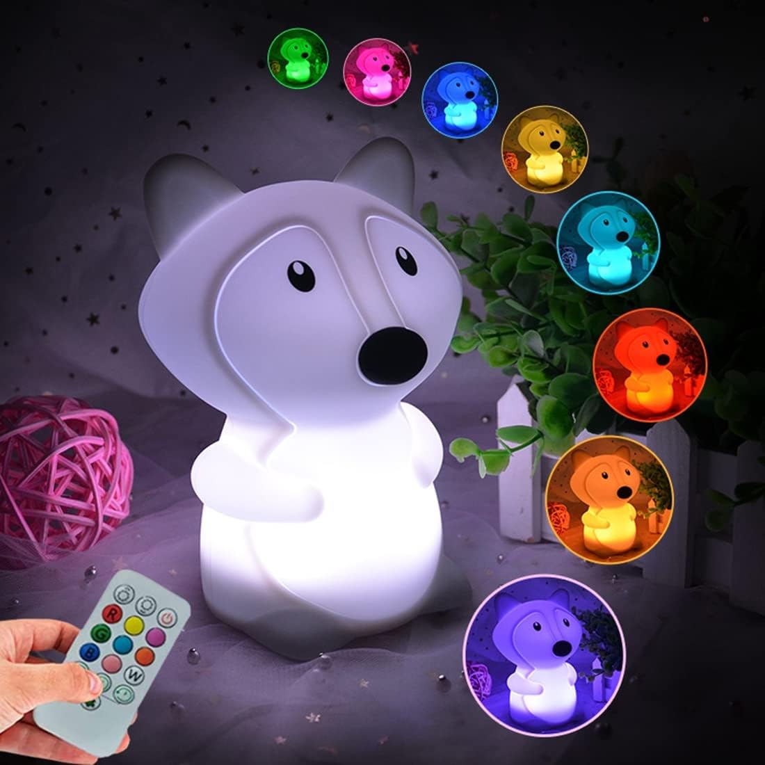 Fox Night Lights Bedside lamp, Bedroom Light for Kids, Baby Nursery lamps - Break Resistant, Eye Caring, Adjustable Brightness & Color and Time Setting, Gifts for Kids Babies Boy Girl - Medium