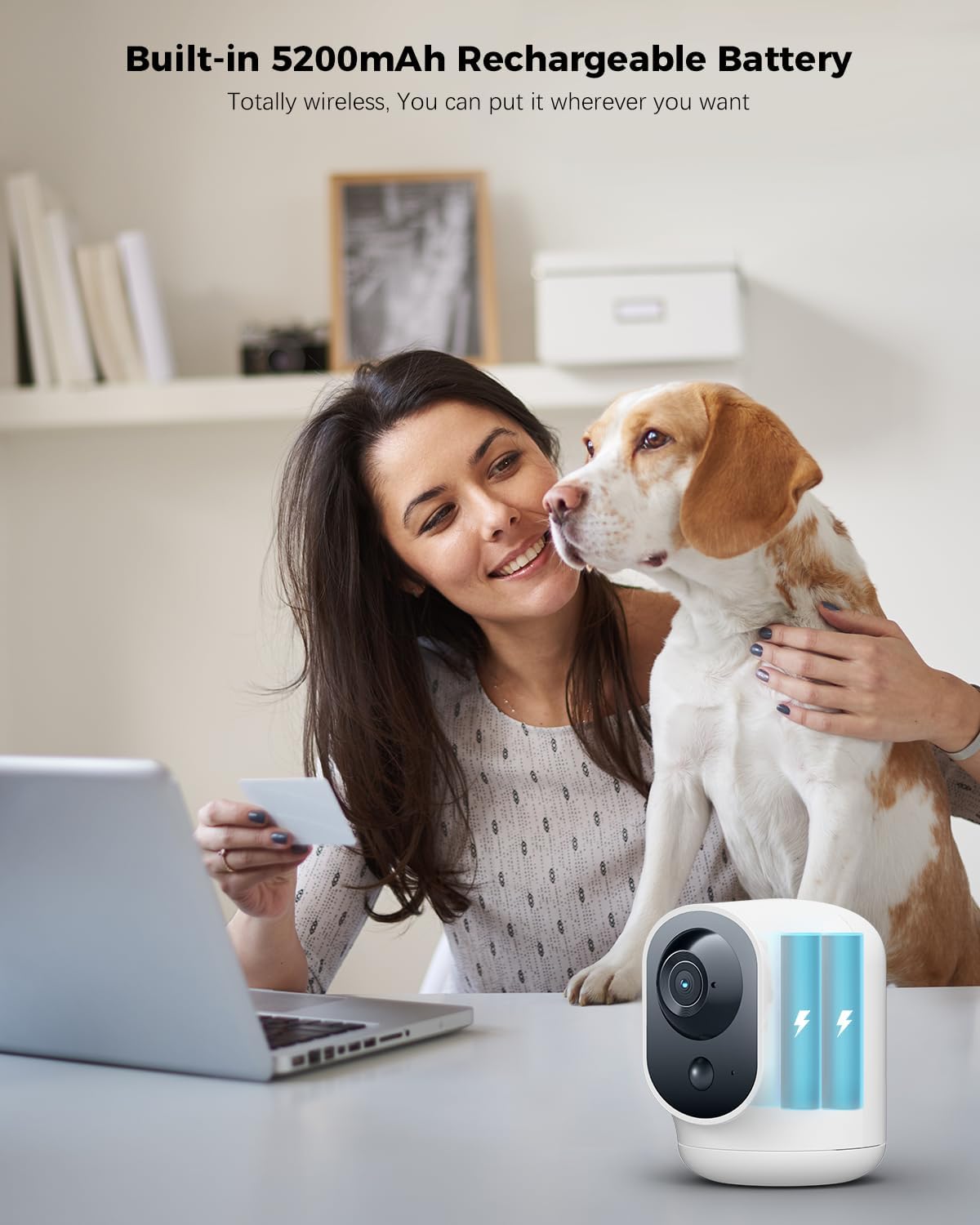 COCOCAM 2K Indoor Pan/Tilt Security Camera with 5200mAh Battery, WiFi Camera,Wireless for Baby Monitor/Pet/Home Security, AI Recognition, PIR Human Detection, 2.4G WiFi (White)