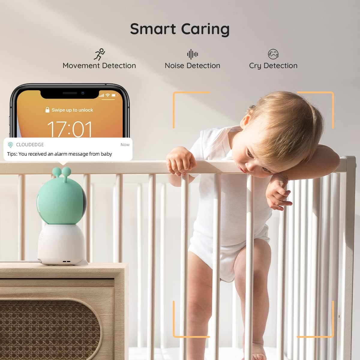 BOIFUN 2K WiFi Baby Monitor with Camera and Audio,Smartphone APP, Colorful Night Light, Smart AI Motion & Sound & Humidity & Temperature Detection, Auto Tracking,5-Inch Monitor Control, Night Vision