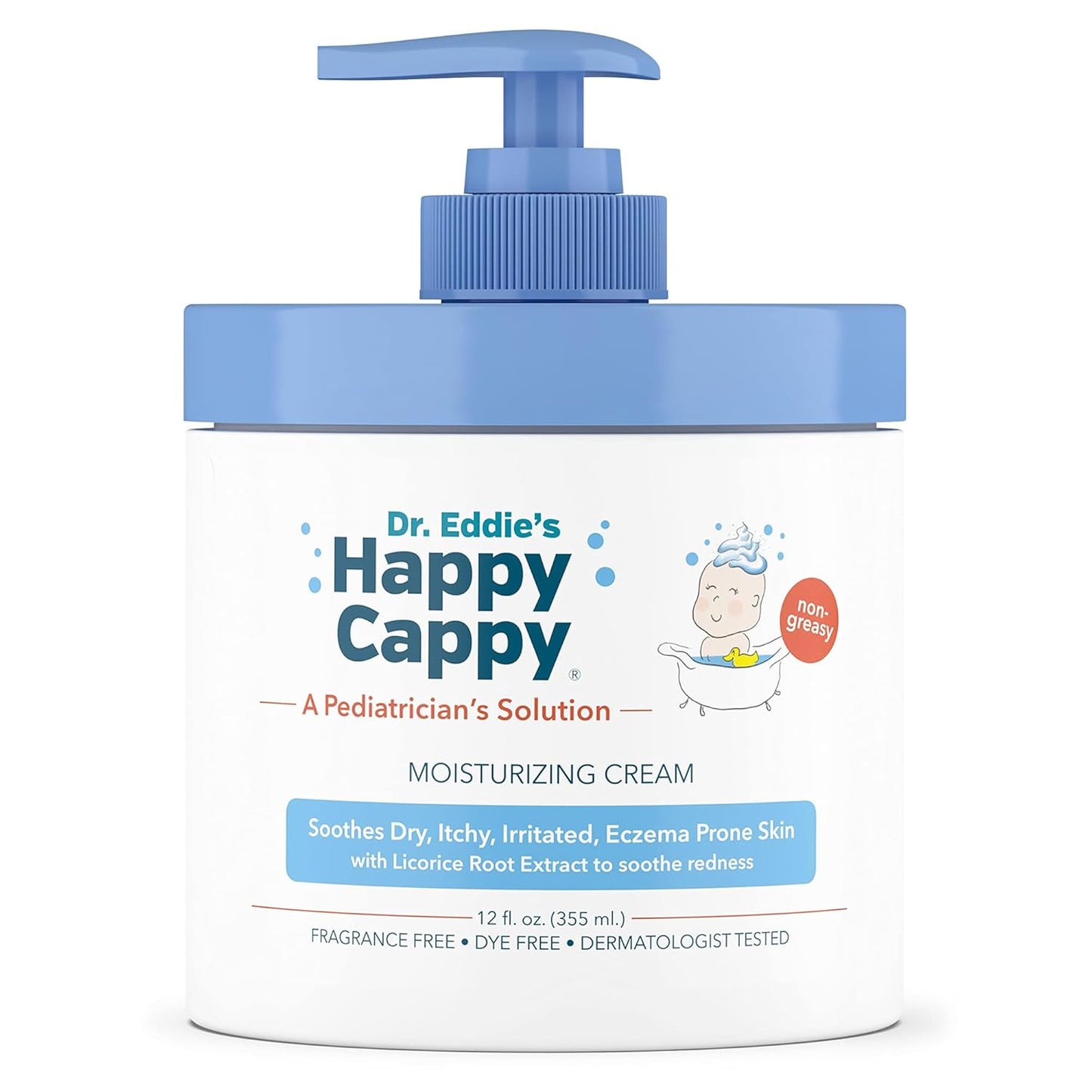 Happy Cappy Moisturizing Cream - Baby Cream for Eczema-Prone Skin, Dry Skin Lotion for Infants, Toddlers & Kids, Pediatrician-Formulated, Gentle, Paraben Free, Hypoallergenic, Sulfate Free - 12 fl oz