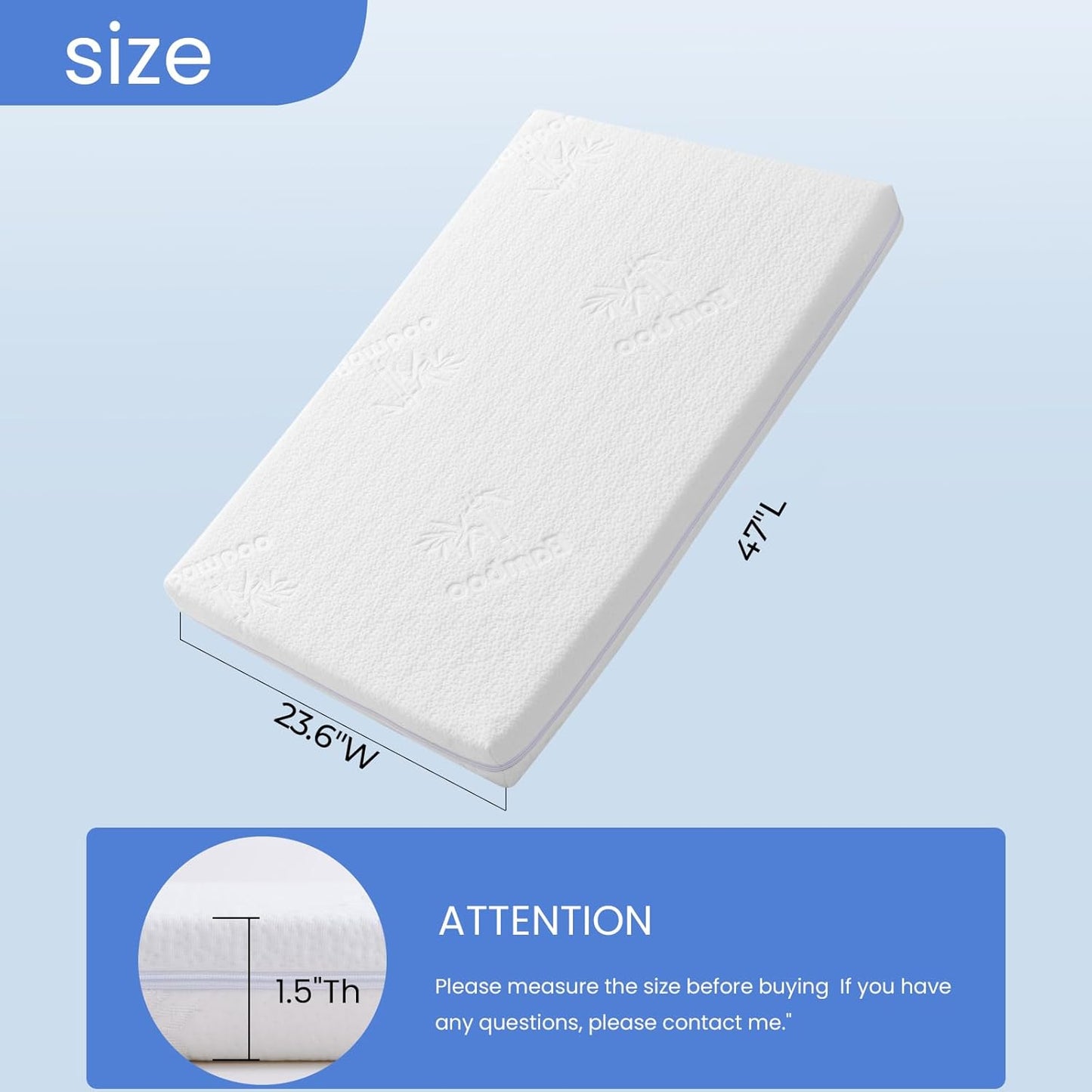 47x23.6 Bedside Crib Mattress: 2" Thick Dual Sided Gel Memory Foam Bassinet Mattress Fit for ADOVEL/BabyBond/ELEMARA Bassinet Bedside Crib