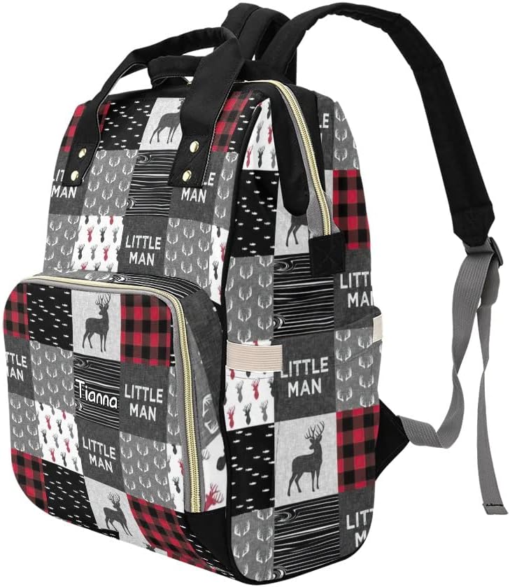 Antler Red Woodland Plaid Diaper Bags with Name Waterproof Mummy Backpack Nappy Nursing Baby Bags Gifts Tote Bag for Women