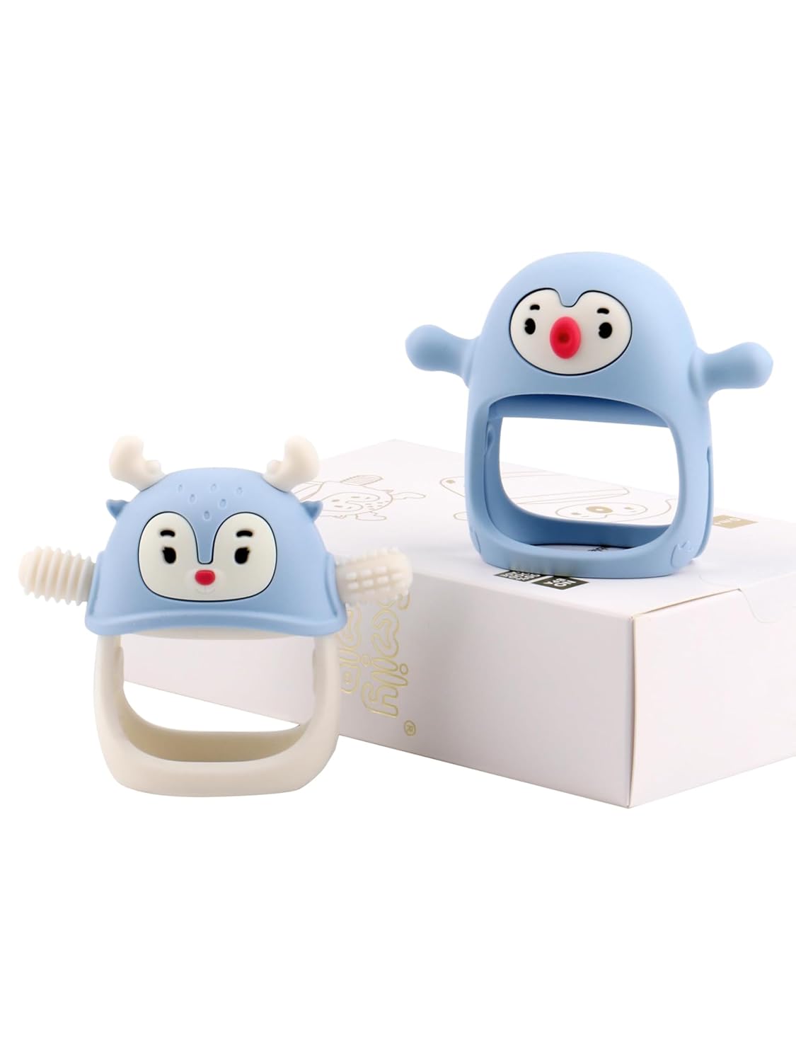 Smily Mia 2 Packs Baby Teething Toy for 0-6 6-12 Months, Food Grade Silicone Teething Mitten, Anti Dropping Wrist Hand Teethers Baby Chew Toys for Sucking&Chewing, BPA Free, Light Blue