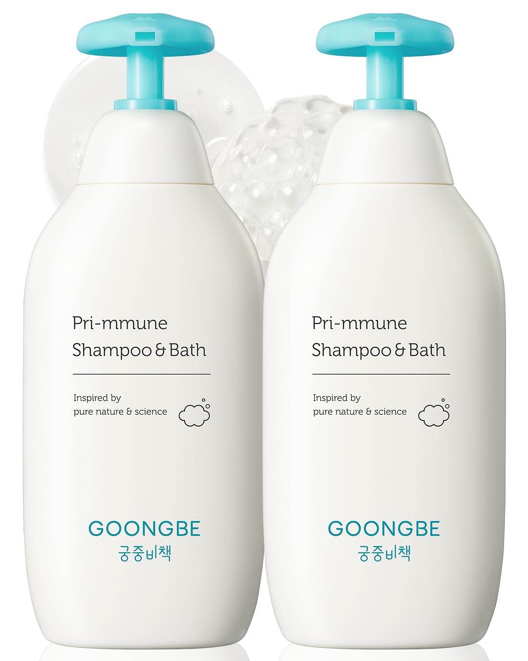 GOONGBE Pri-mmune Shampoo & Bath - Korean Baby Wash - Hypoallergenic Head to Toe Cleanser - Paraben-Free Formula For Sensitive Hair & Skin, 11.8 fl.oz. 2 Pack