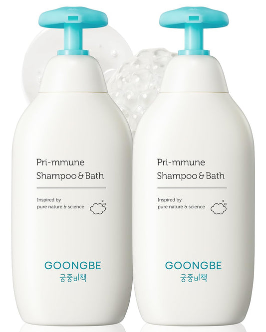 GOONGBE Pri-mmune Shampoo & Bath - Korean Baby Wash - Hypoallergenic Head to Toe Cleanser - Paraben-Free Formula For Sensitive Hair & Skin, 11.8 fl.oz. 2 Pack