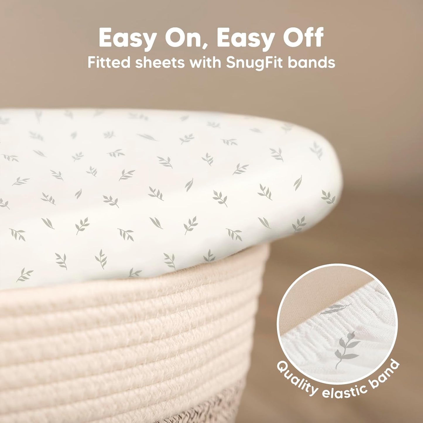 2-Pack Organic Bassinet Sheets for Girls, Boys - 100% Cotton Bassinet Mattress Sheets Compatible with Halo Bassinest Swivel Sleeper, Graco, Baby Delight, Chicco, Unisex Fitted Bassinet Sheets (Herb)