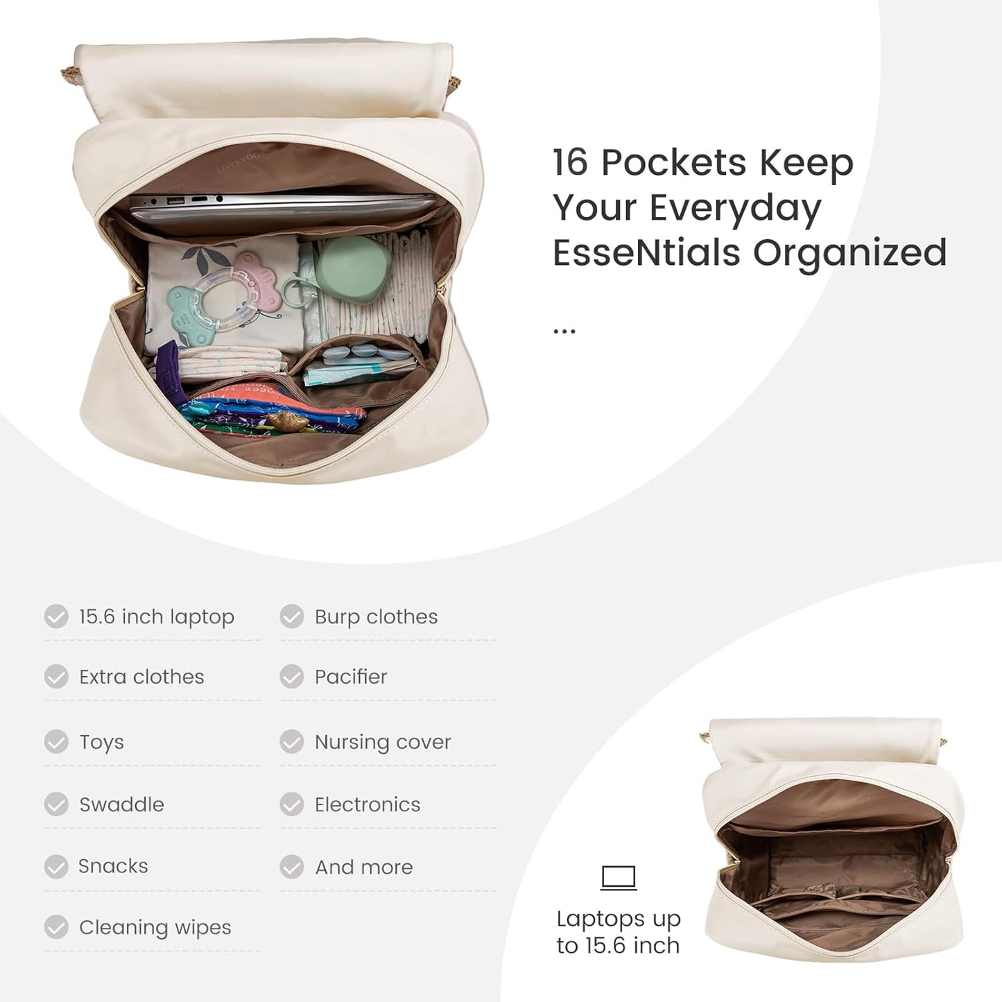 LOVEVOOK Diaper Bag Backpack, Baby Travel Bags for Boys & Girl, Toddler Waterproof Diaper Bag w/Changing Pad (Grey, 15.6''-Small)