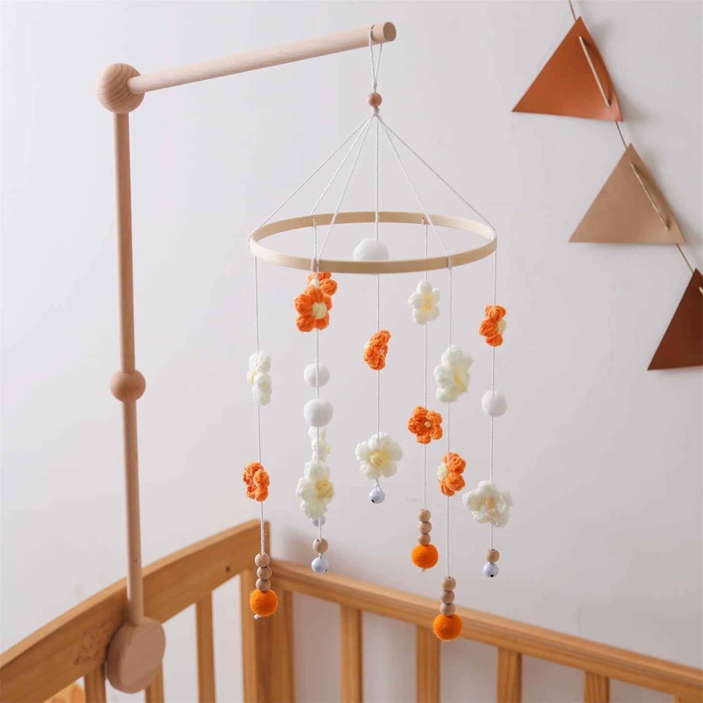 Baby Mobile for Crib - Modern Baby Mobile - Nursery Mobile for Girl or Boy - Hand-Crocheted Colourful Little Flower - Baby Crib Mobile for Boys Girls (C)