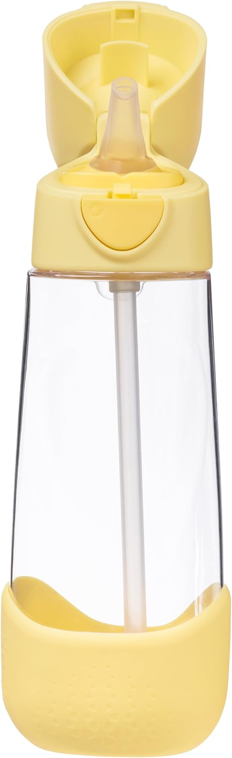 b.box Kids Water Bottle – 20oz Tritan Toddler Drink Bottle with Straw for School, Daycare, Travel w/Easy-Grip Triangular Design, Leak Proof Lid & Handle, BPA Free, Dishwasher Safe (Lemon Twist)