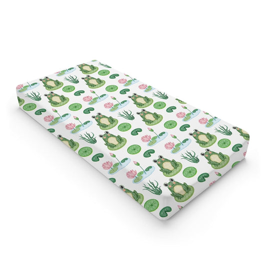 Cartoon Frogs Flower Leaves Pond Changing Pad Covers Water Lilies Lake Diaper Change Table Pad Sheets for Baby Girl Boy Animal Soft Breathable Stretch Baby Changing Table Pad Mats Covers 32''x16''