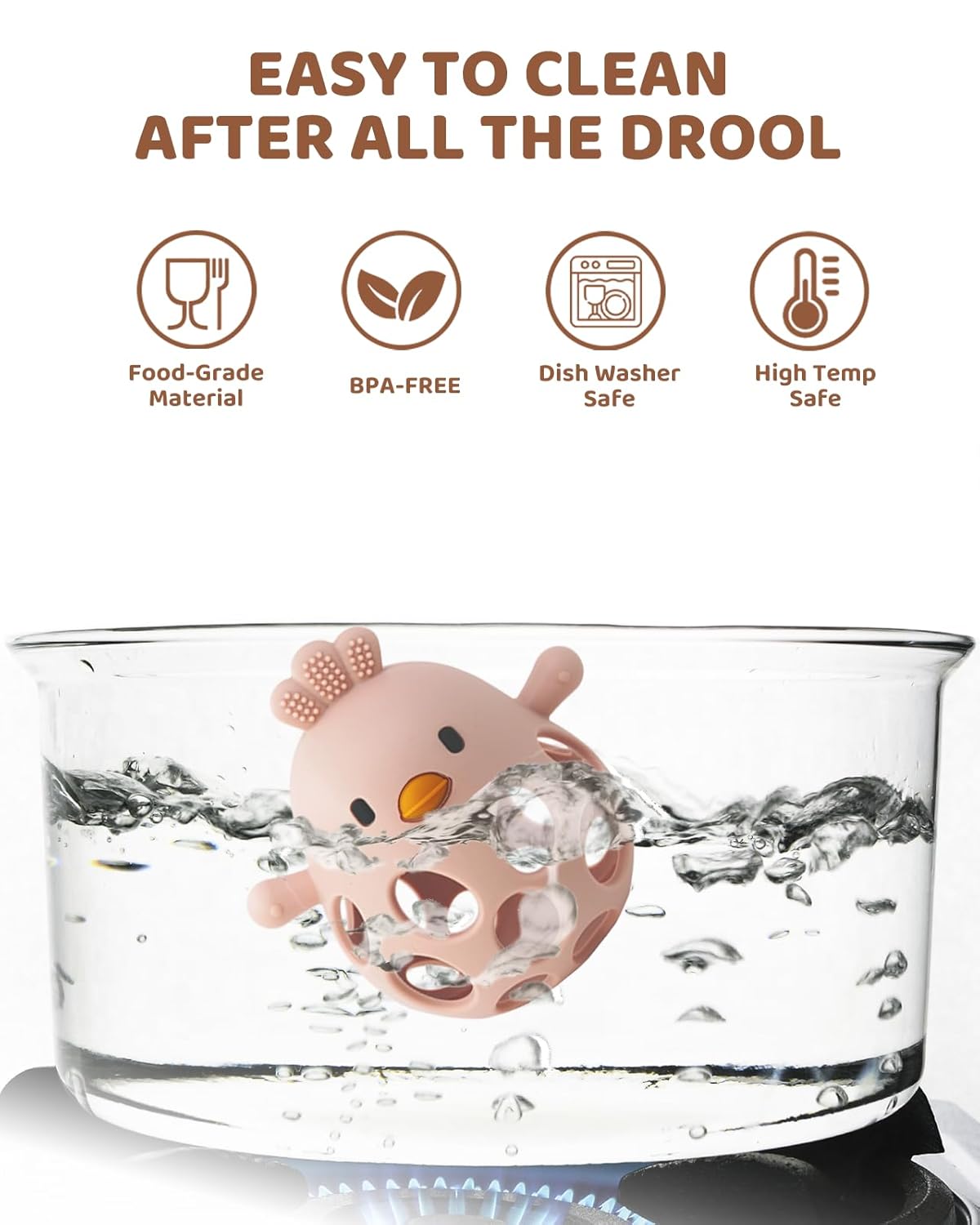 Baby Teething Toy, Easy-to-Grasp Sensory Teether for Infants 3–12 Months, 100% Food-Grade Silicone, Teething Relief & Developmental, BPA Free (Pink-NO Rattle)