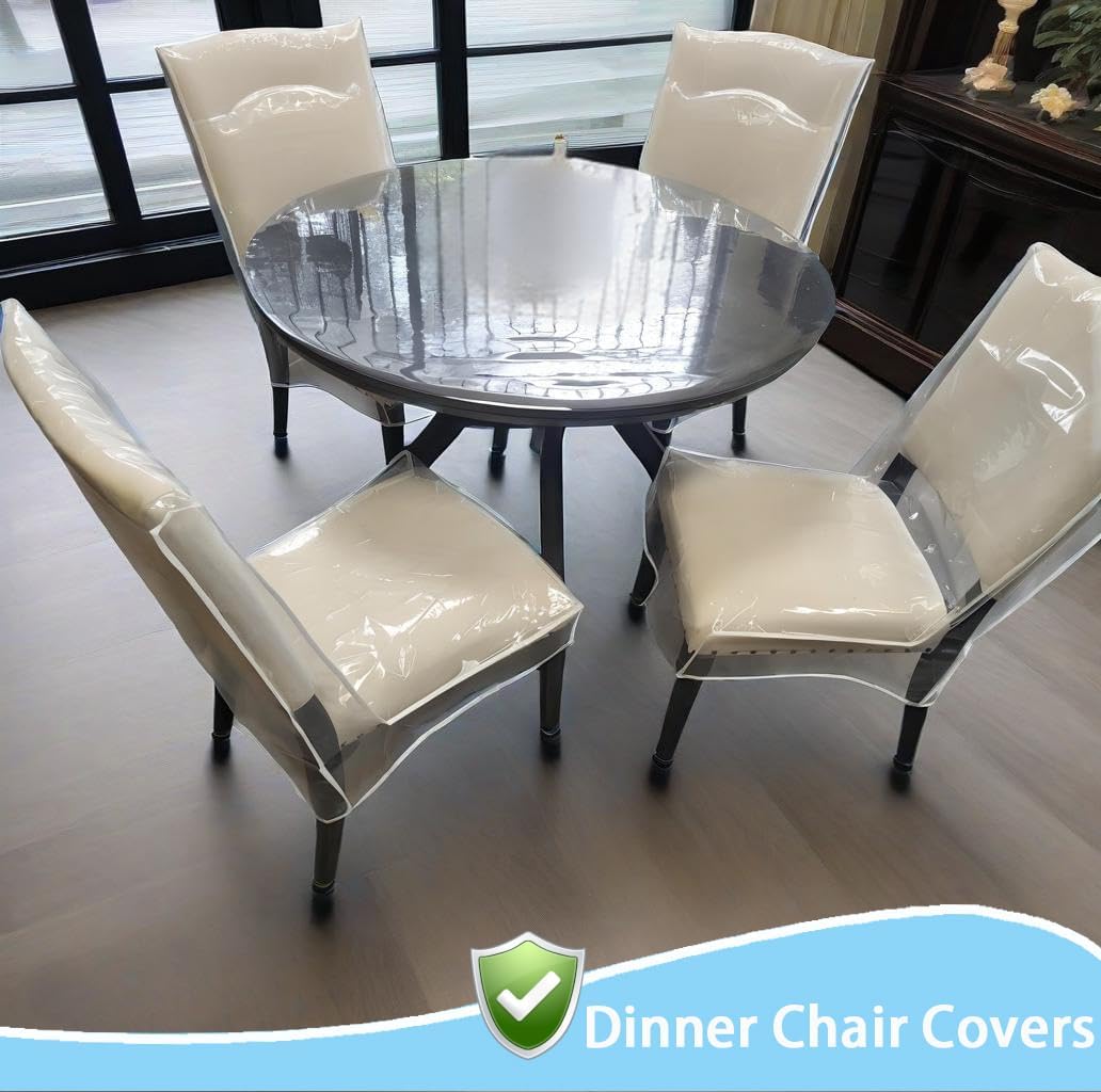 Dining Chair Covers, Waterproof Kitchen Chair Protectors,Clear Plastic Seat Chair Protector,Keep Your Chair Away from Water Dust Stain and Pet Claws W/21 x D/18(Fits 16-23",6 Pack)