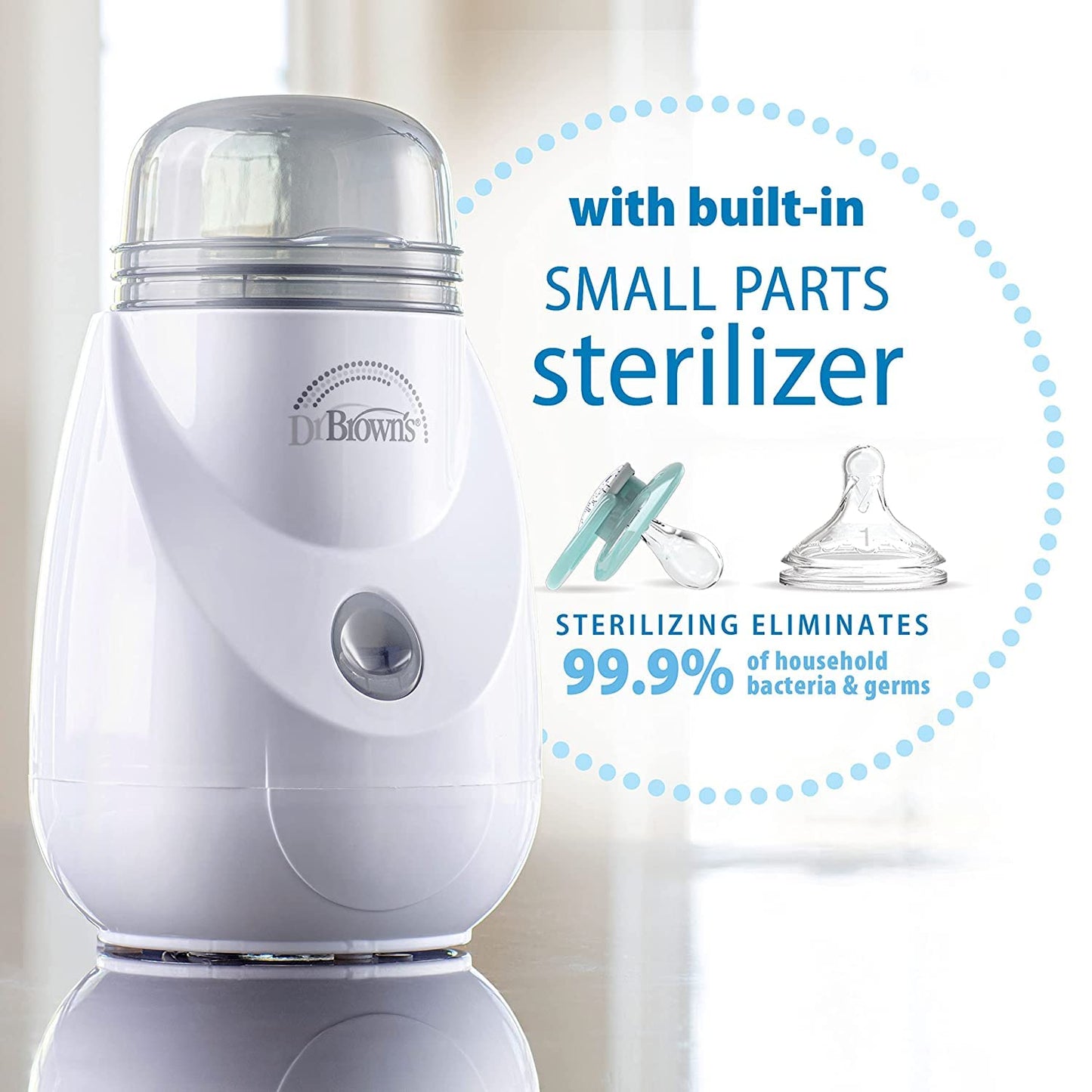 Dr. Brown’s Insta-Feed Bottle Warmer and Sterilizer with Anti-Colic Options+ Narrow Baby Bottles 8 oz/2500 mL, with Level 1 Slow Flow Nipple, 4 Pack, Blue Nature, 0m+