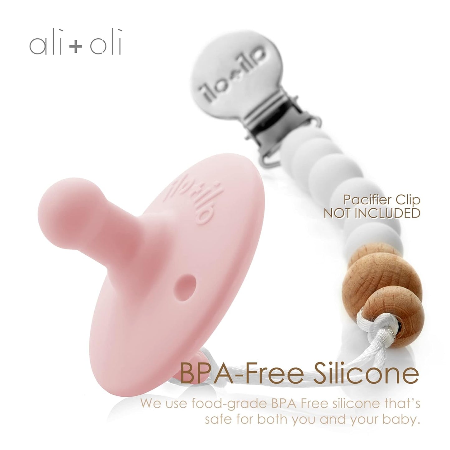 Ali+Oli Pacifier for Baby (2-pk) Set Original Round (Oat-Coco) Concaved Shield Newborn Pacifiers, BPA-Free Silicone Baby Pacifier Set, Baby Binkies, Chupones para Bebes