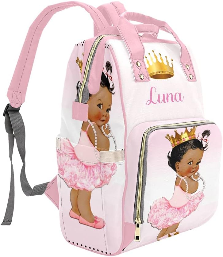 Pink Cute Golden Hat Girl Diaper Bags with Name Waterproof Mummy Backpack Nappy Nursing Baby Bags Gifts Tote Bag for Women One Size