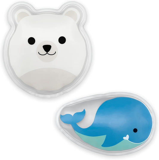 Dr. Brown's Cold Comfort Compress Baby Ice Pack, Freezable Reusable First Aid Pain Relief for Kids, Polar Bear and Whale, BPA Free – 2-Pack