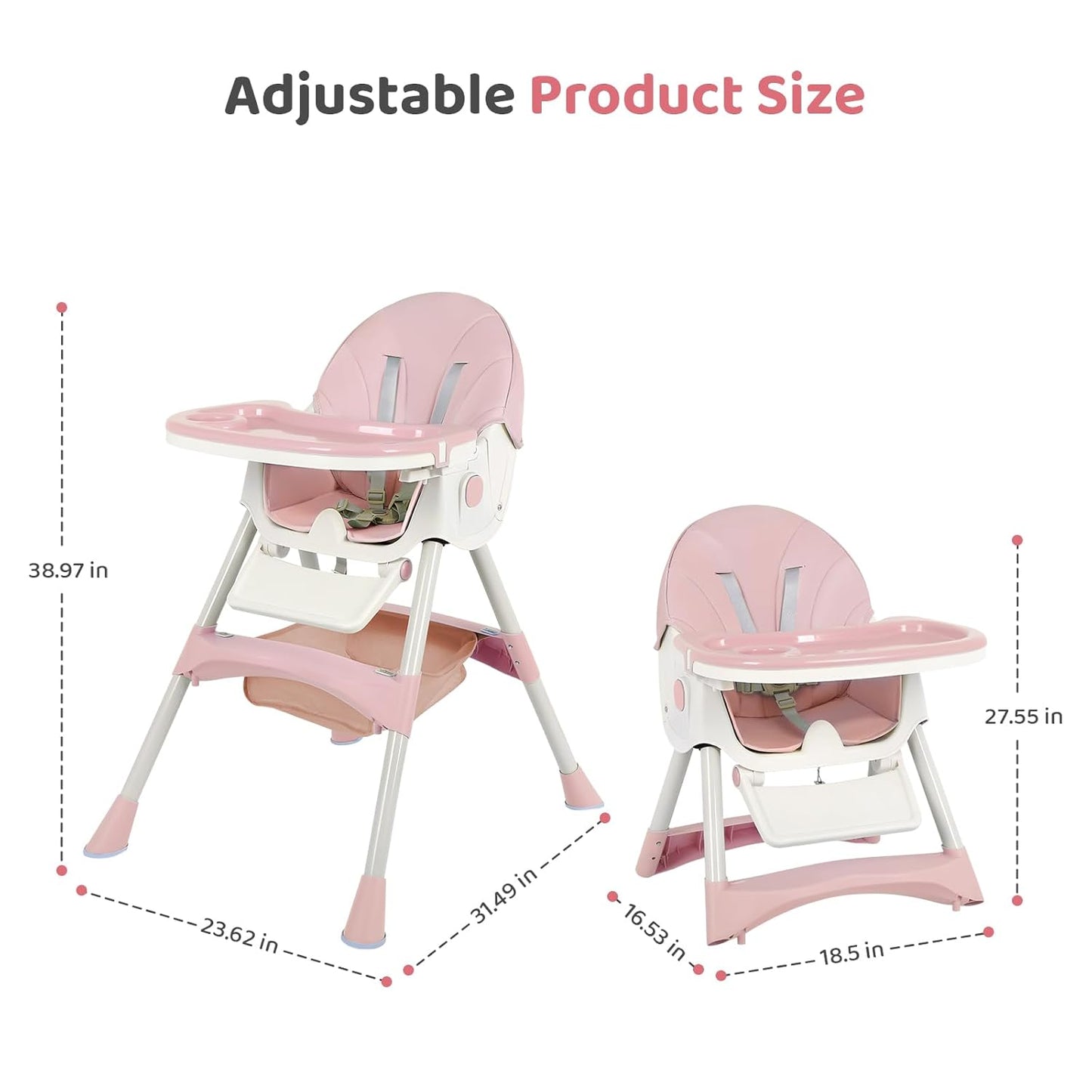 6-in-1 Foldable Baby High Chair for Babies & Toddlers – Adjustable Height & Recline, 5-Point Safety Harness, Removable Tray | Portable Highchair, Space-Saving & Easy Clean | Silla de Comer para Bebé