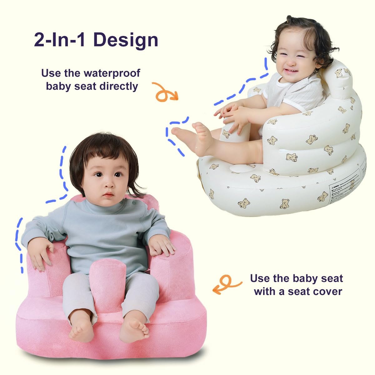 Inflatable Baby Seat with Cover for Babies 3 Months and Up,Inflatable Infant Chair with Cover,Plush Blow Up Baby Chair