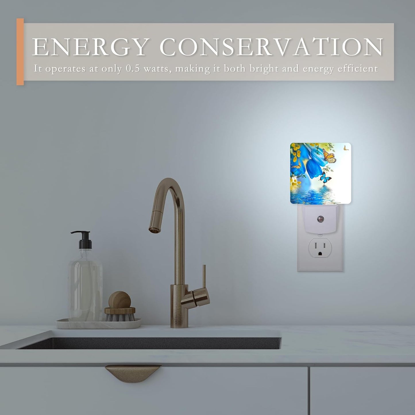 Night Light for Kids,Blue Tulips and Butterfly LED Night Light Plug into Wall with Dusk to Dawn Sensor for Girls Boys Room Decor,Hallway,Kitchen,Bathroom,Nursery,Stairs