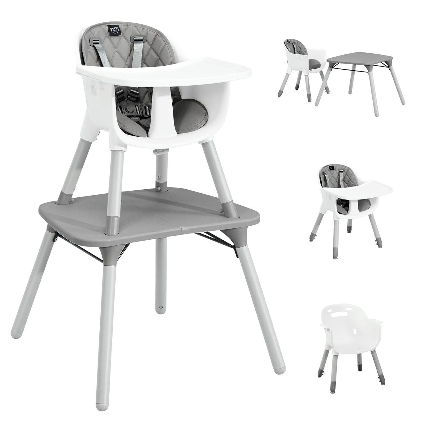 BABY JOY High Chair, 5 in 1 Convertible Highchair for Babies & Toddlers | Booster Seat | Table and Chair Set | Infant Feeding Chair with Removable Tray, Safety Harness, Removable Cushion (Gray)