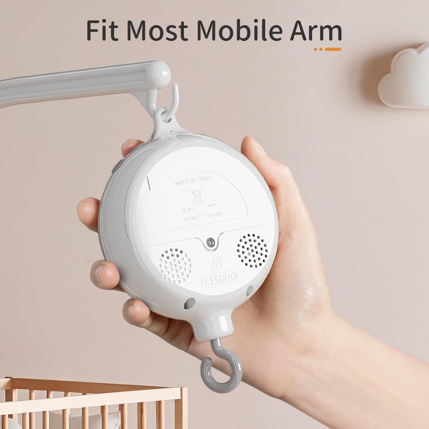 FEISIKE Crib Mobile Motor, Baby Music Box Spinner with 3 Modes（Spin Only, Music Only, Spin & Music 0-100 Volume Control,35 Lullabies,Portable Sound Machine,Auto-Off 30 Minutes, Battery Operated