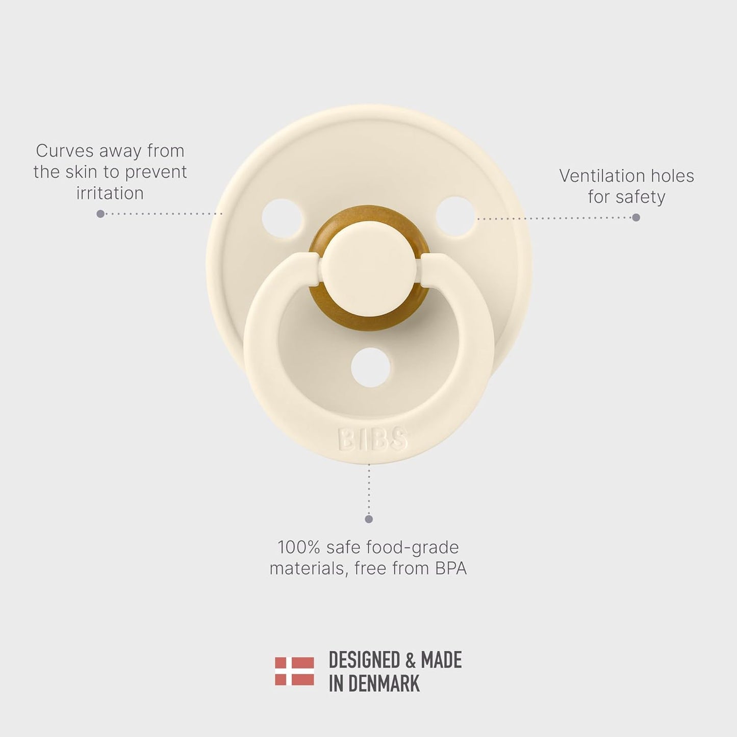 BIBS Colour Pacifier 2-Pack, BPA Free Dummy Binky, Round Nipple. Natural Rubber Latex, Made in Denmark, Size 2 (6-18 Months), Mushroom/Breeze