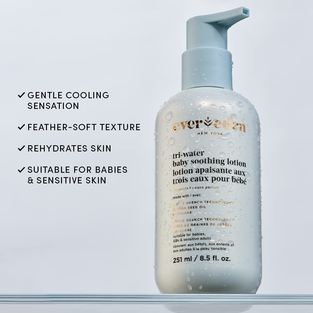 Evereden Tri Water Baby Lotion, 8.5 fl oz. | Clean and Clean Baby Care | Non-toxic and Fragrance Free | Ingredients