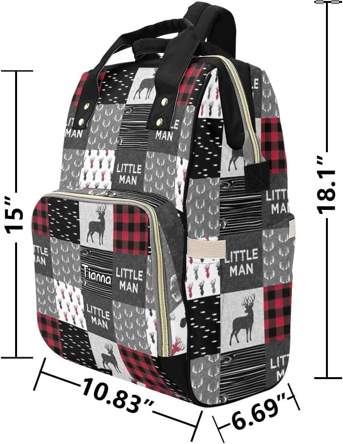 Antler Red Woodland Plaid Diaper Bags with Name Waterproof Mummy Backpack Nappy Nursing Baby Bags Gifts Tote Bag for Women