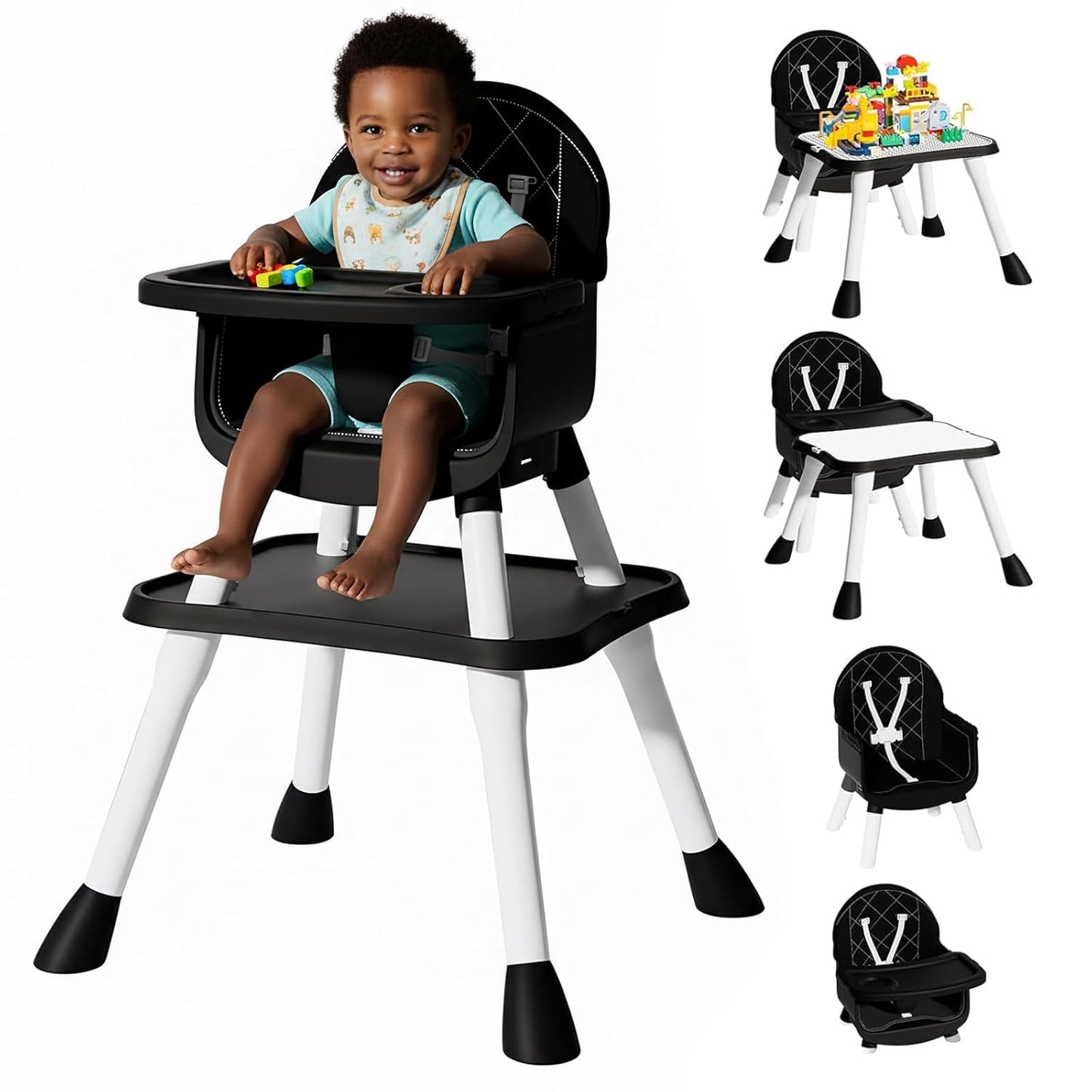 6 in 1 Baby High Chair, Convertible Highchair for Babies and Toddlers (Black)