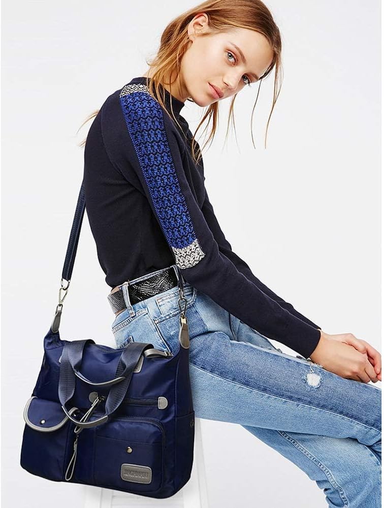 MINTEGRA Nylon Tote Bag for Women Multi Pocket Shoulder Bag Waterproof Diaper Crossbody Bag