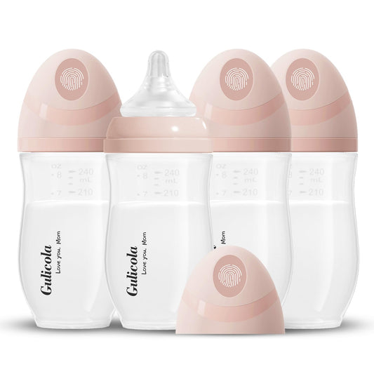 Gulicola PP (NOT Glass) Baby Breastfeeding Bottles, Medium Flow Nipples (M), 3 Months +, Wide Neck, Pink, 8 oz - 4 pks