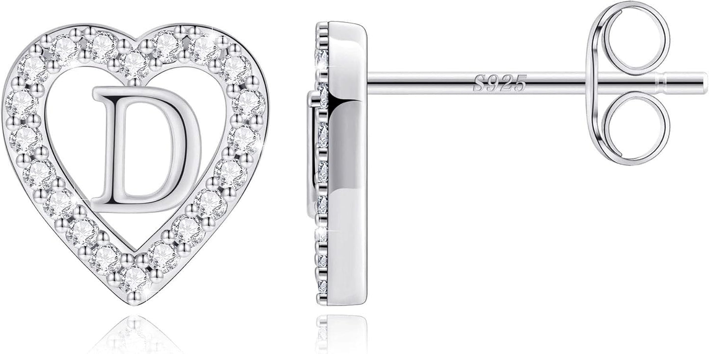 Anoup Christmas Gifts for Grandkids Girls Earrings - S925 Sterling Silver Post CZ Hypoallergenic Stud Heart Initial Earrings for Women Kids Jewelry Stocking Stuffers for Teen Girls Birthday Gifts