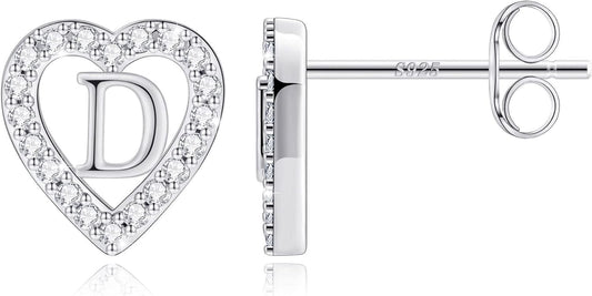 Anoup Christmas Gifts for Grandkids Girls Earrings - S925 Sterling Silver Post CZ Hypoallergenic Stud Heart Initial Earrings for Women Kids Jewelry Stocking Stuffers for Teen Girls Birthday Gifts