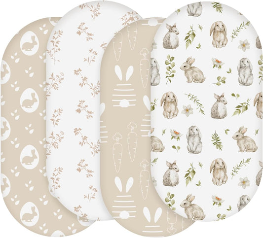 Bassinet Sheets 4 Pack, Bassinet Sheets for Baby Boy and Girl, Bassinet Sheet Neutral, Fit for Rectangle, Round, Oval, Hourglass Mattress, Flexible for Different Bassinet Pad/Mattress